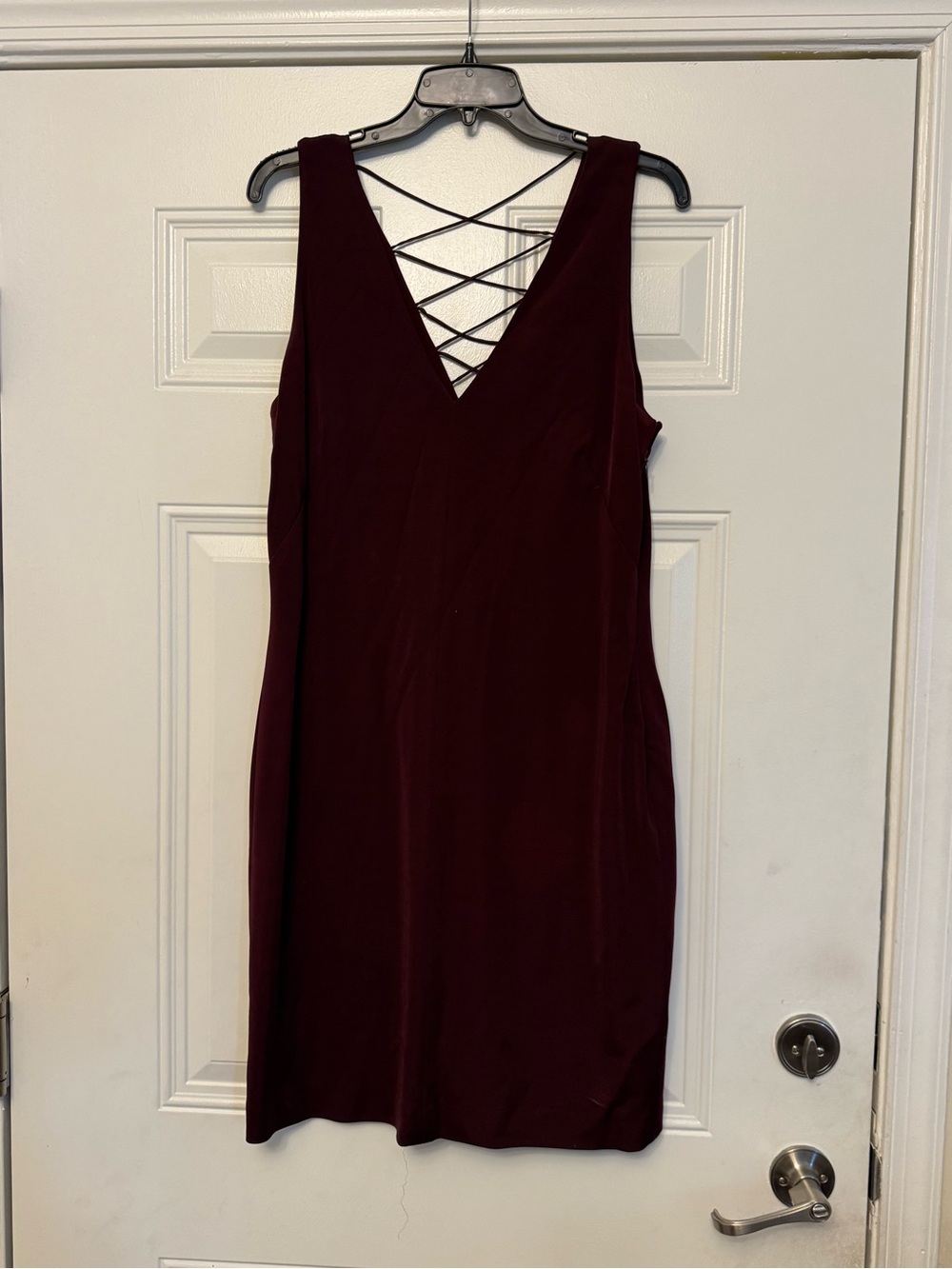 Ralph Lauren Burgundy Sleeveless V-Neck Mini Dress with Lace-Up Back